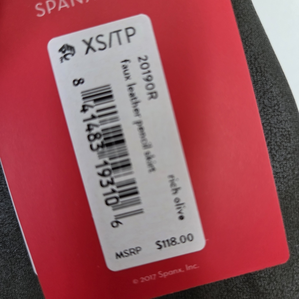 SPANX Faux Leather Pencil Skirt - Rich Olive NWT - Picture 4 of 8